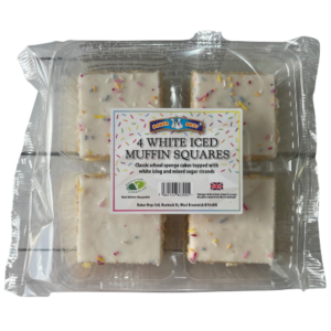 ~~BAKER BOYS MUFFIN - 4 WHITE ICED SQUARES - *12